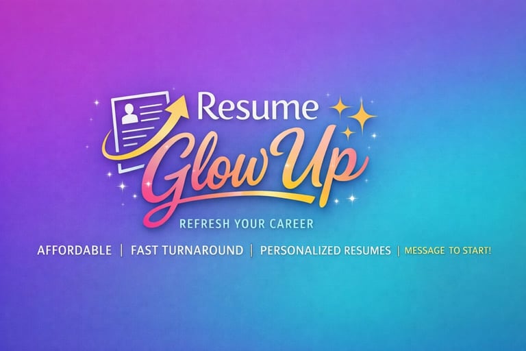 Resume Glow Up logo with sparkles on purple to blue gradient background